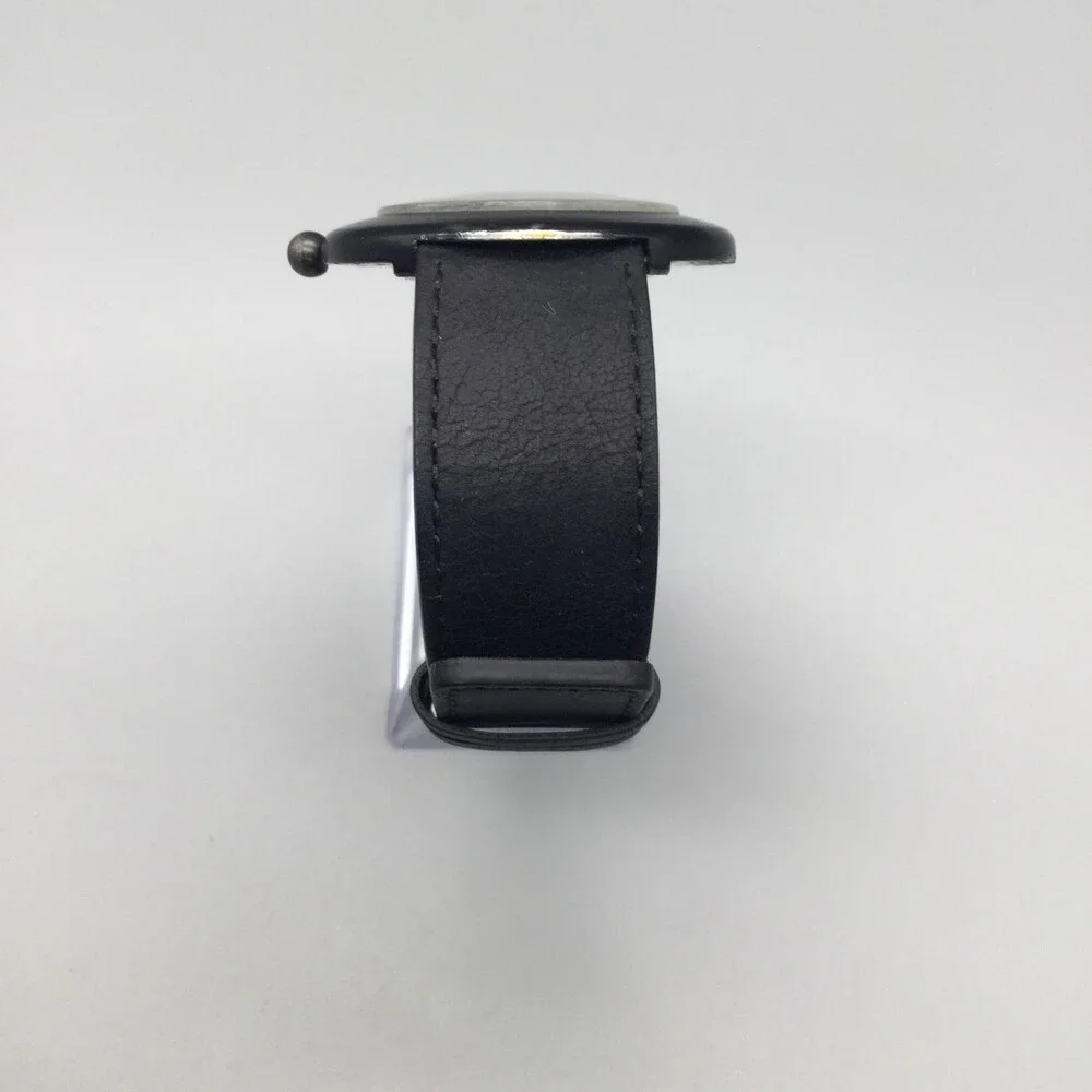Timex Mens Watch 44mm Black Dial Black Leather Strap Neon Hands New Battery